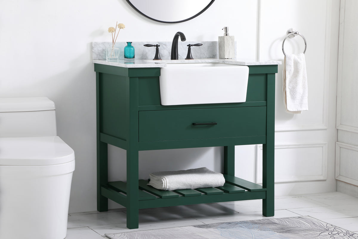 36 inch Single bathroom vanity in green with backsplash