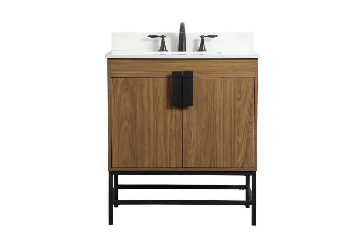30 inch Single bathroom vanity in walnut brown with backsplash