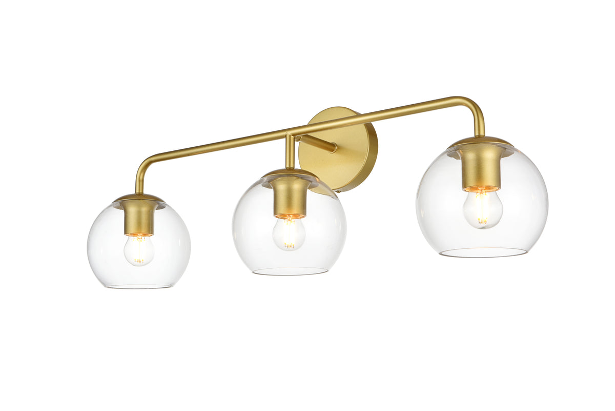 Genesis 3 light Brass and Clear Bath Sconce