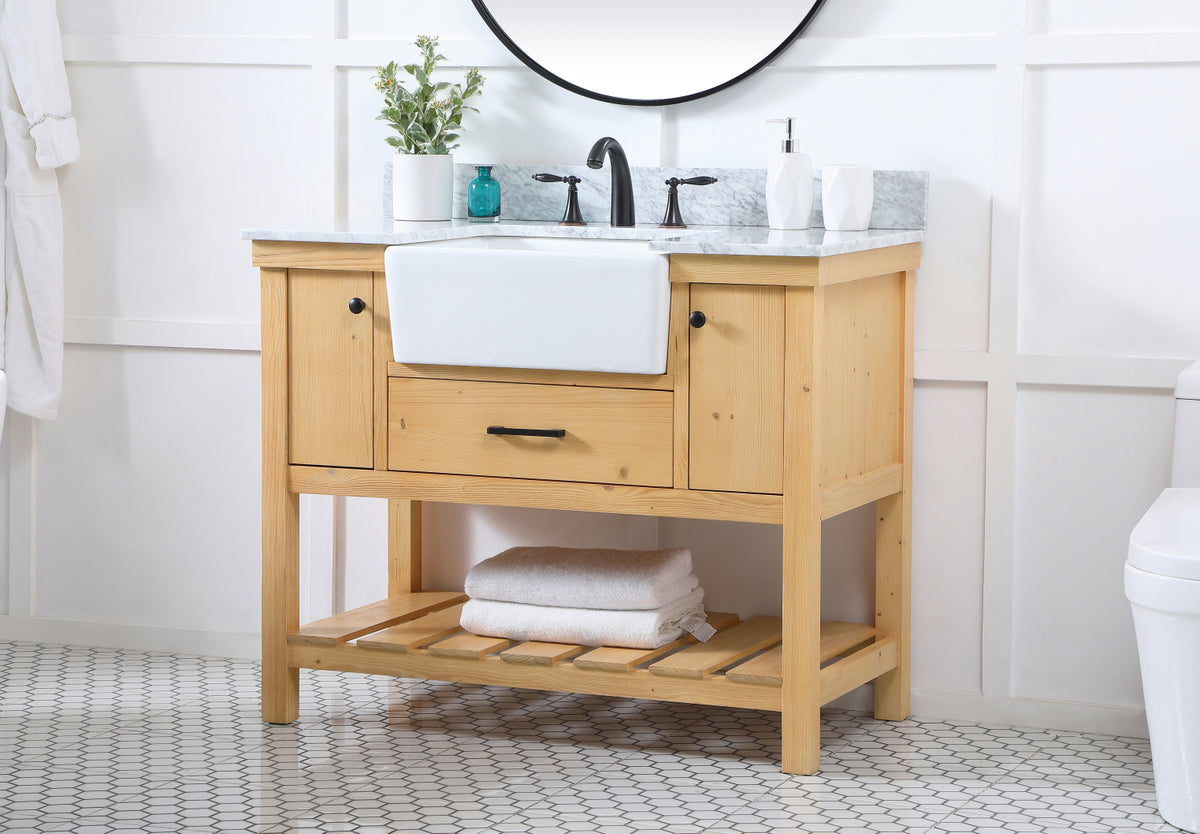 42 inch Single bathroom vanity in natural wood with backsplash