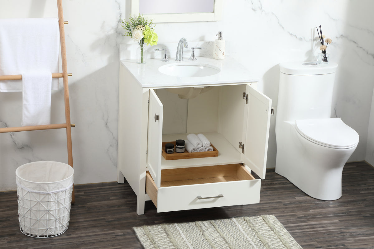 30 inch Single bathroom vanity in white with backsplash
