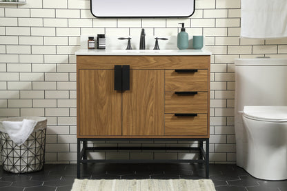36 inch Single bathroom vanity in walnut brown with backsplash