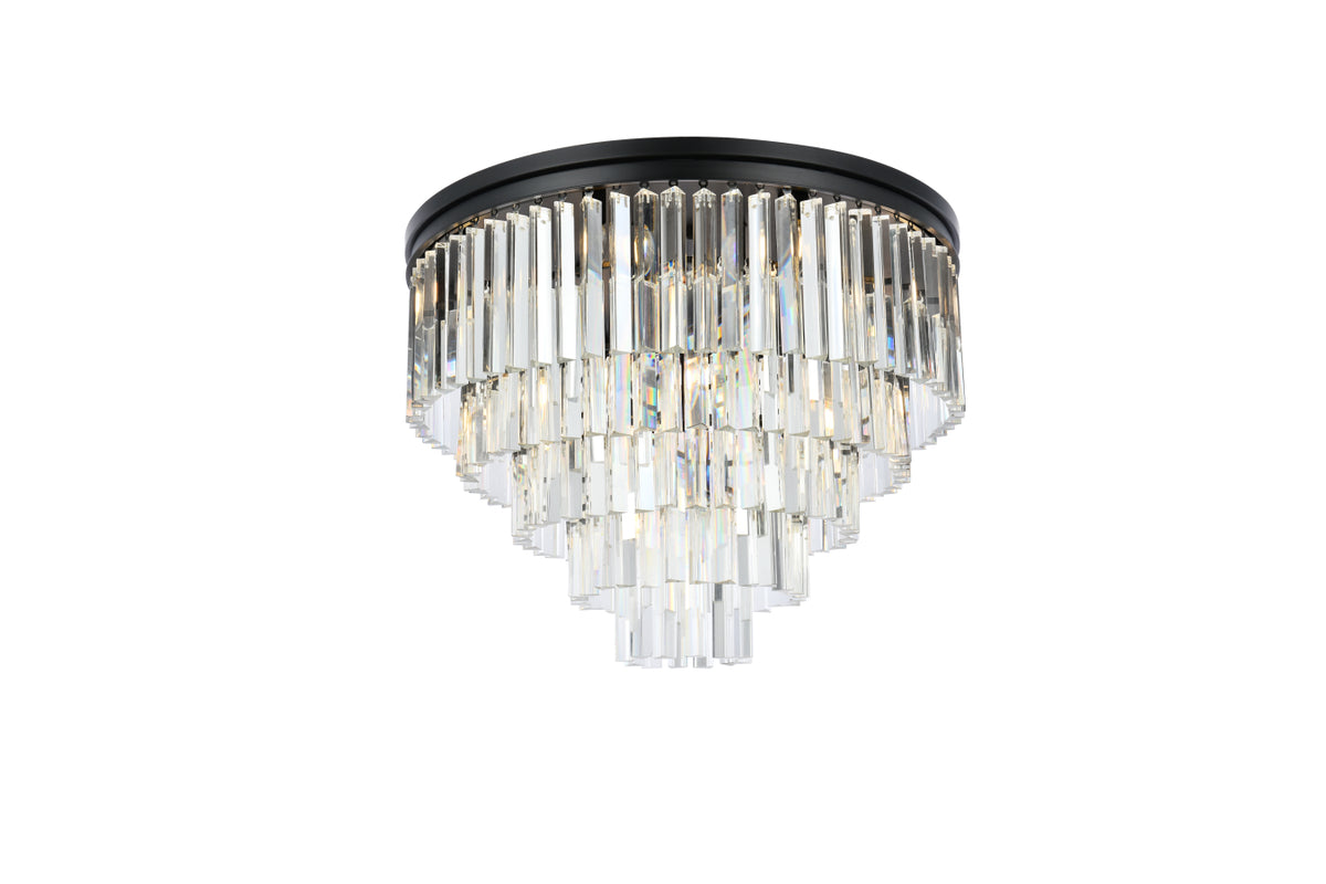 Sydney 17 light Matte Black Flush Mount Clear Royal Cut Crystal
