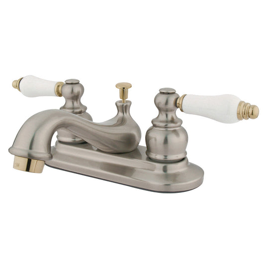 Restoration 4 Inch Centerset Bathroom Faucet in Brushed Nickel/Polished Brass