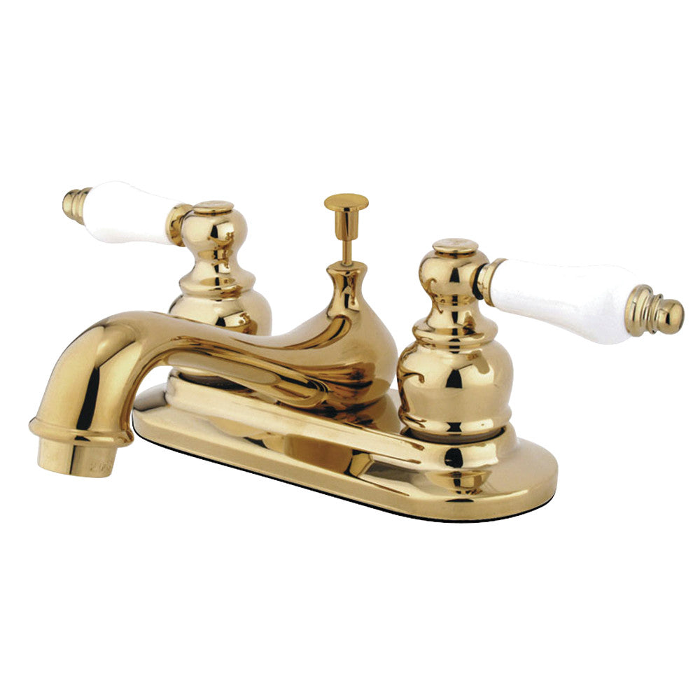 Restoration 4 Inch Centerset Bathroom Faucet in Polished Brass