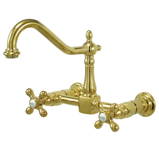 Heritage Wall Mount Kitchen Faucet in Polished Brass