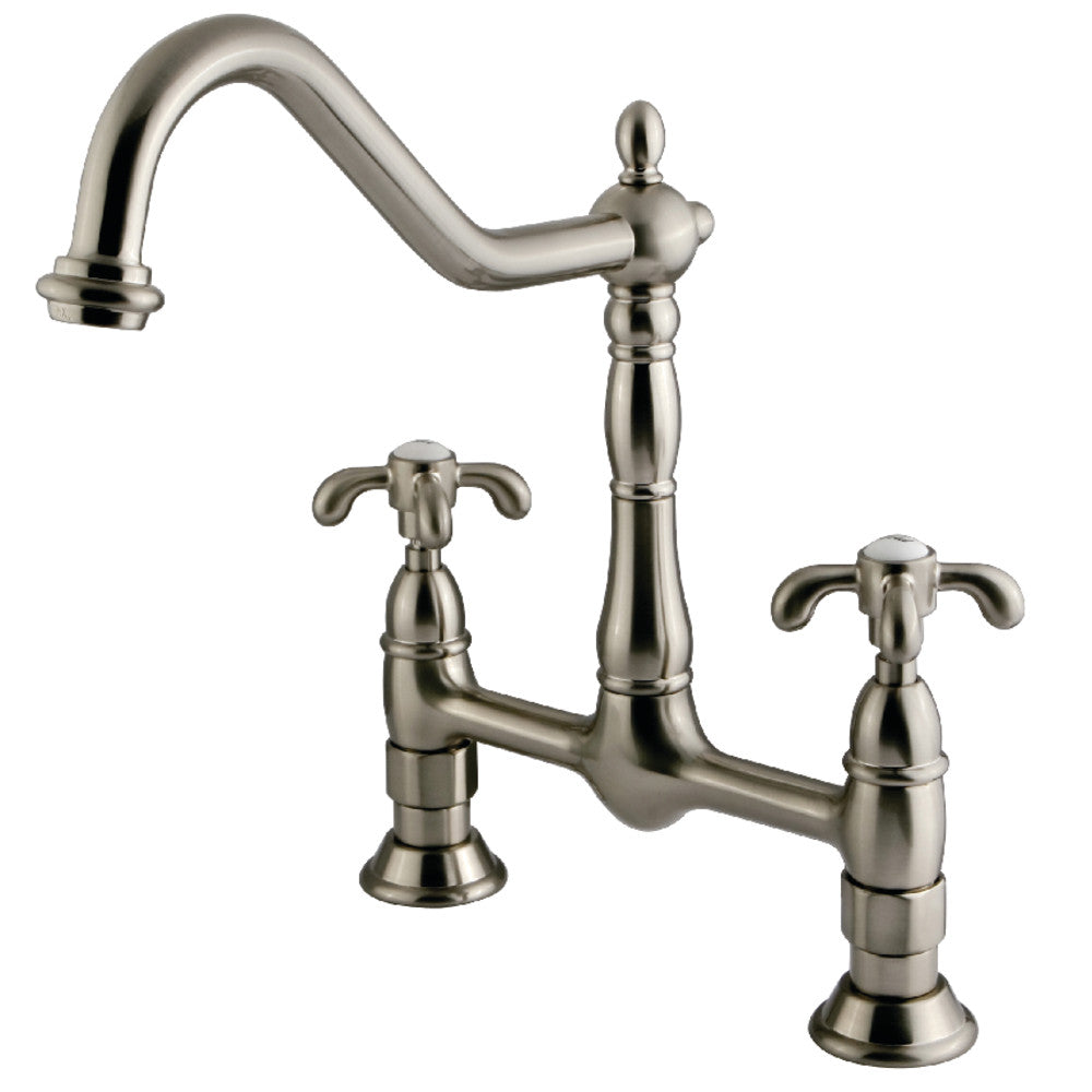 French Country Bridge Kitchen Faucet in Brushed Nickel