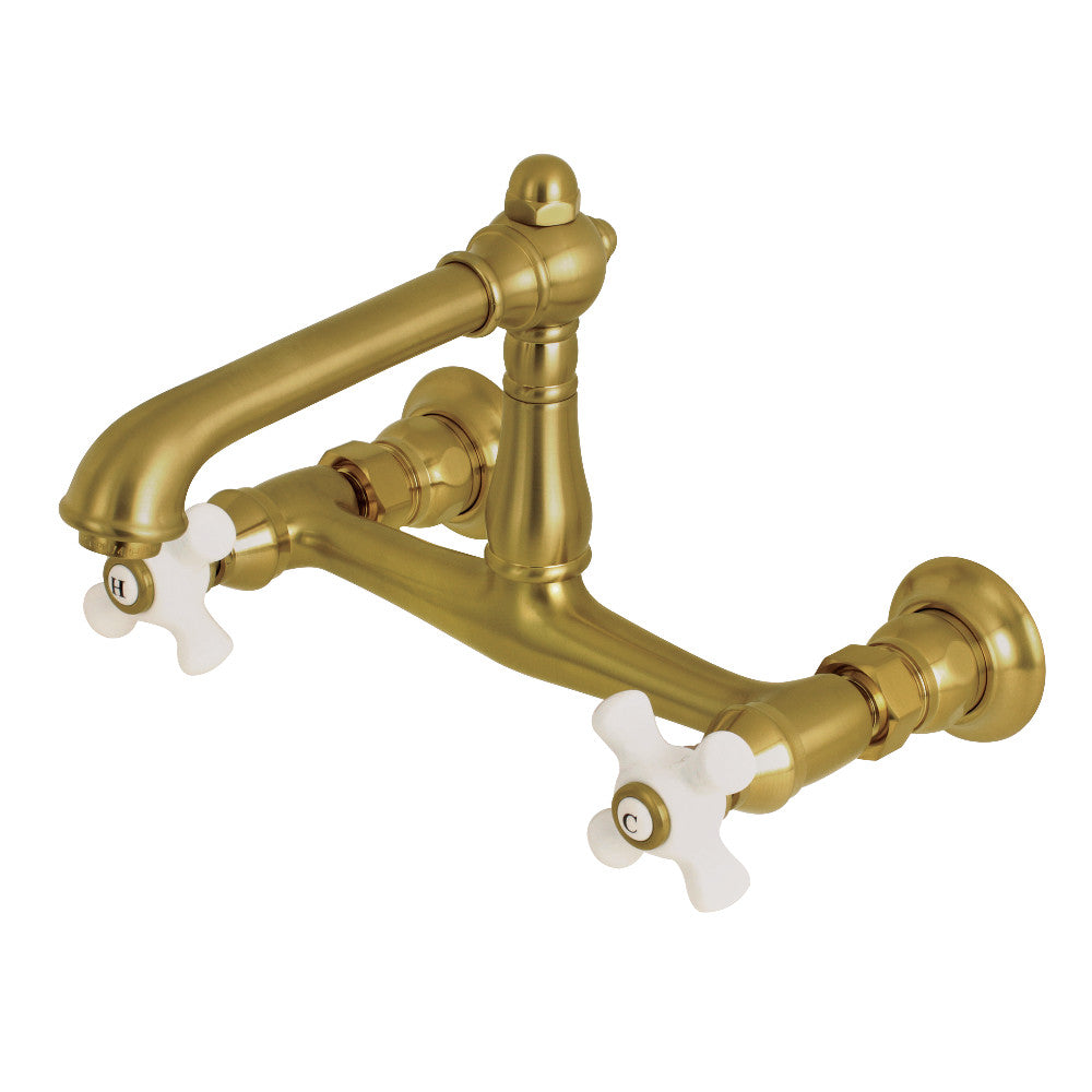 English Country Wall-Mount Bathroom Faucet in Brushed Brass