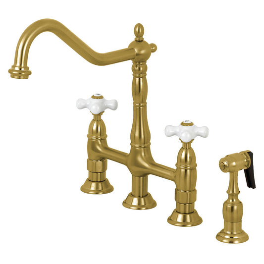 Heritage Bridge Kitchen Faucet in Brushed Brass