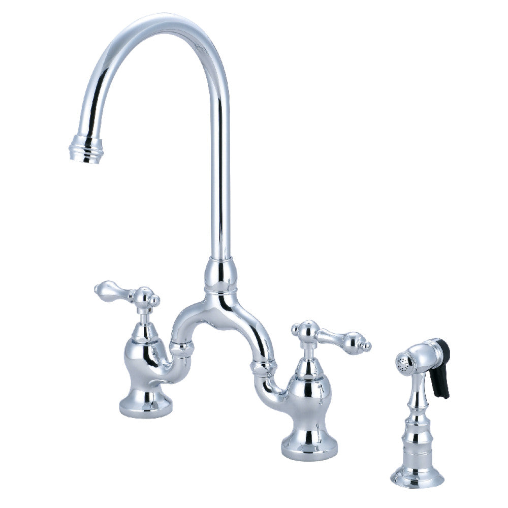 English Country Bridge Kitchen Faucet in Polished Chrome