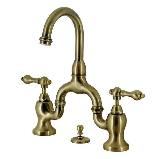 English Country Bridge Bathroom Faucet in Antique Brass
