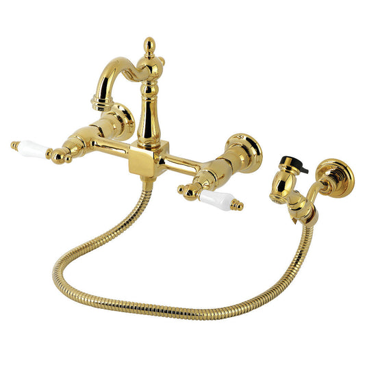 Heritage Wall Mount Kitchen Faucet in Polished Brass