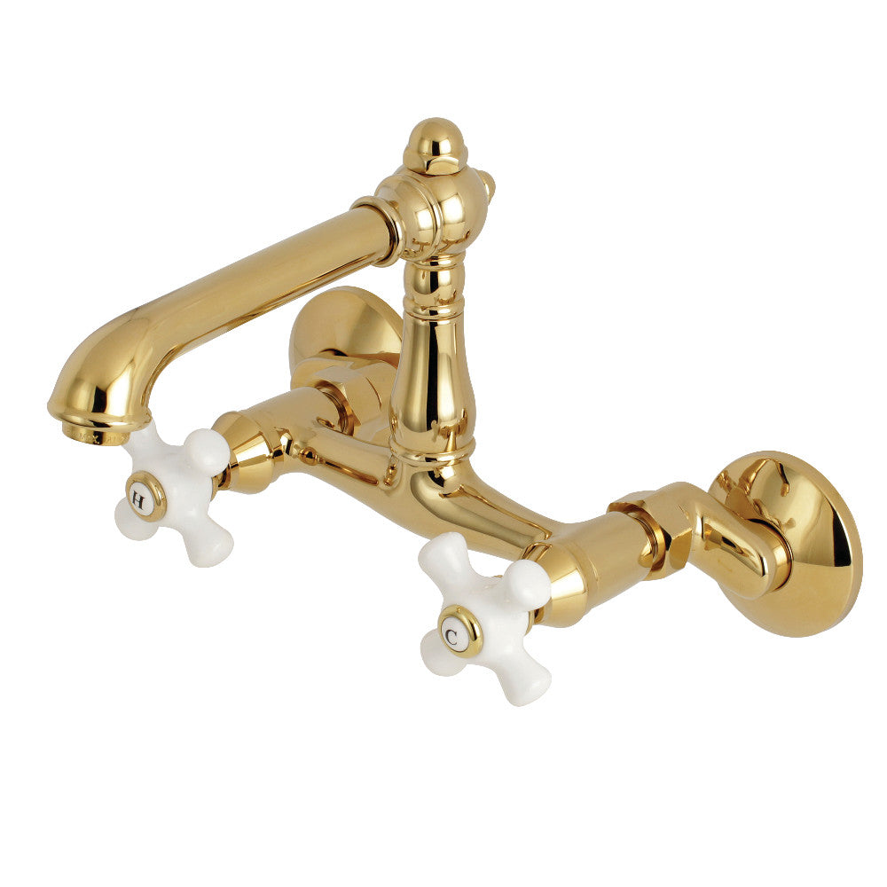 English Country Wall Mount Kitchen Faucet in Polished Brass