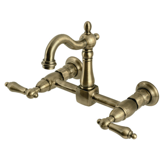 Heritage Wall Mount Kitchen Faucet in Antique Brass