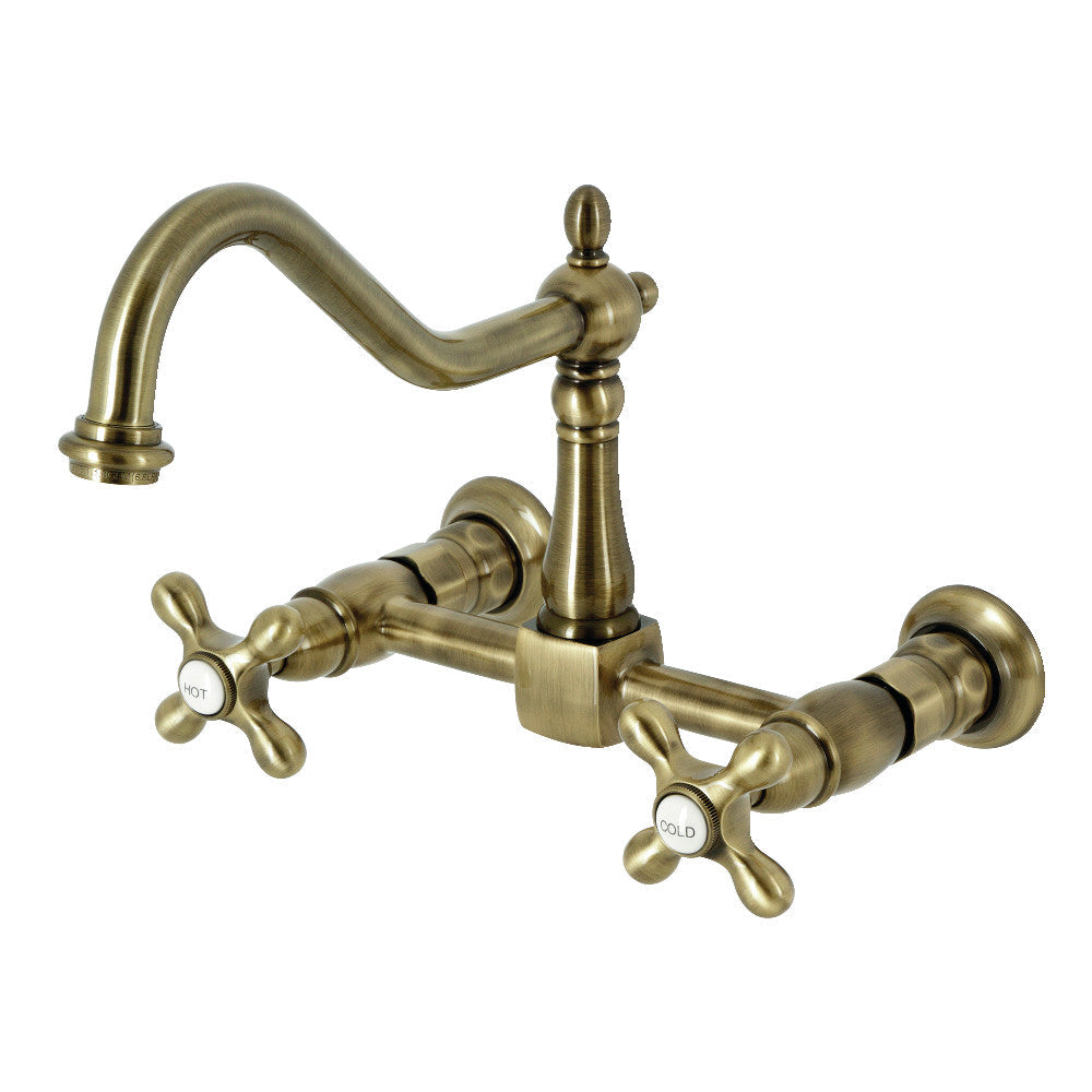 Heritage Wall Mount Kitchen Faucet in Antique Brass