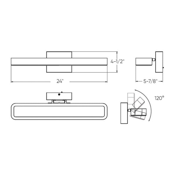 Rectangular swivel vanity wall sconce 24'' Satin Nickel