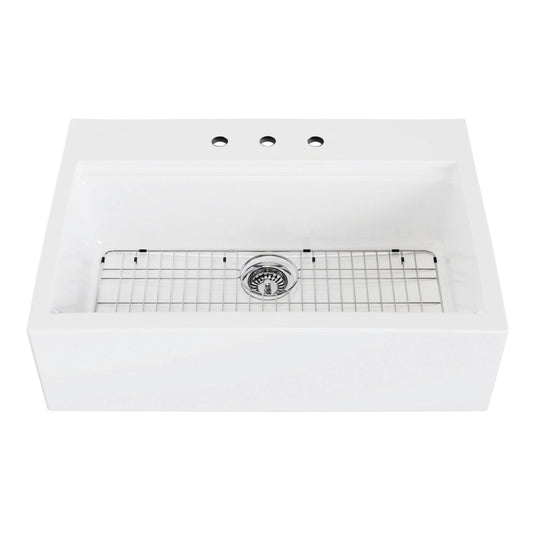 Kaolin 34.19 Inch Farmhouse Kitchen Sink in White