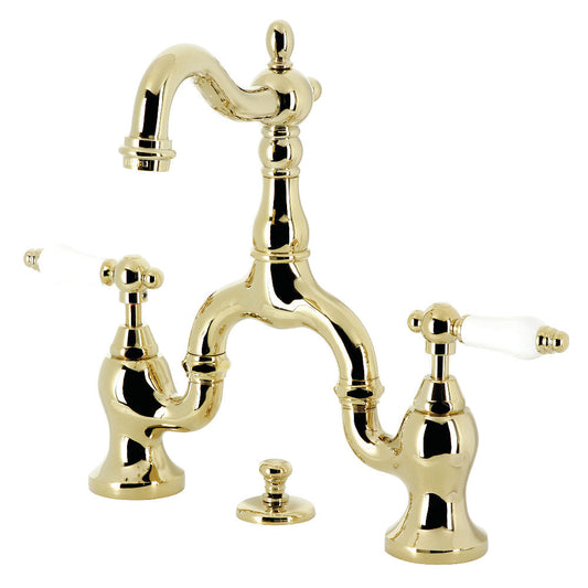 English Country Bridge Bathroom Faucet in Polished Brass