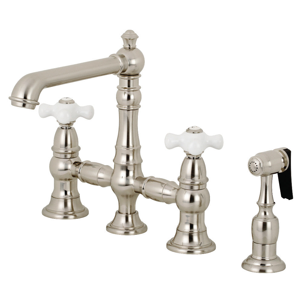 English Country Bridge Kitchen Faucet in Brushed Nickel