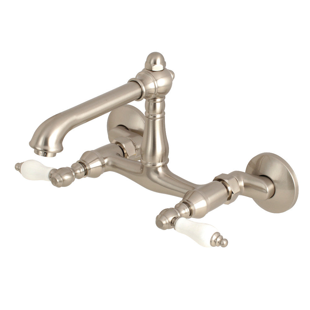 English Country Wall Mount Kitchen Faucet in Brushed Nickel