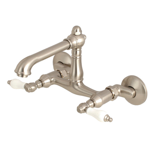 English Country Wall Mount Kitchen Faucet in Brushed Nickel