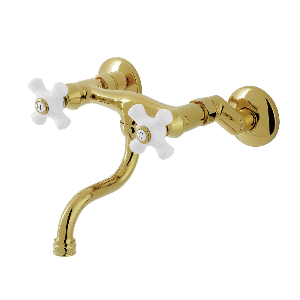 Kingston Wall-Mount Bathroom Faucet in Polished Brass