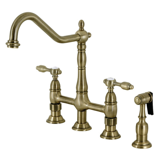 Tudor Bridge Kitchen Faucet in Antique Brass