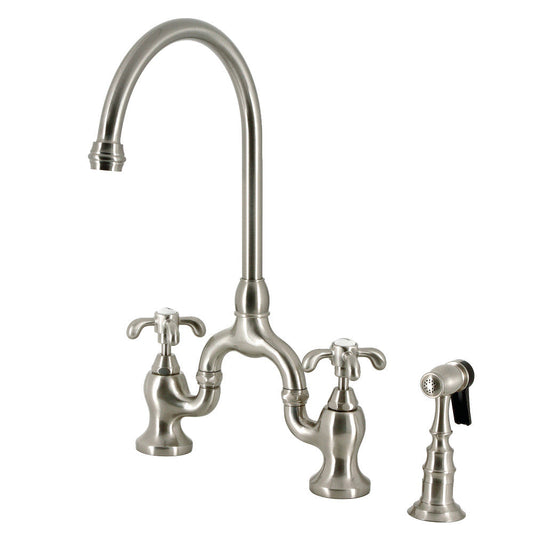 French Country Bridge Kitchen Faucet in Brushed Nickel
