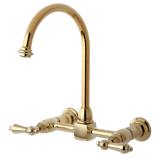 Restoration Wall Mount Kitchen Faucet in Polished Brass