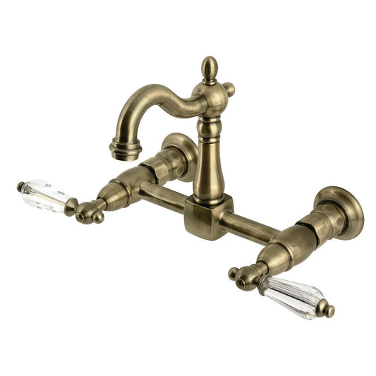 Willshire Wall Mount Kitchen Faucet in Antique Brass