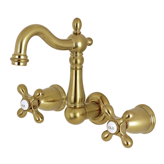 Heritage Wall-Mount Bathroom Faucet in Brushed Brass