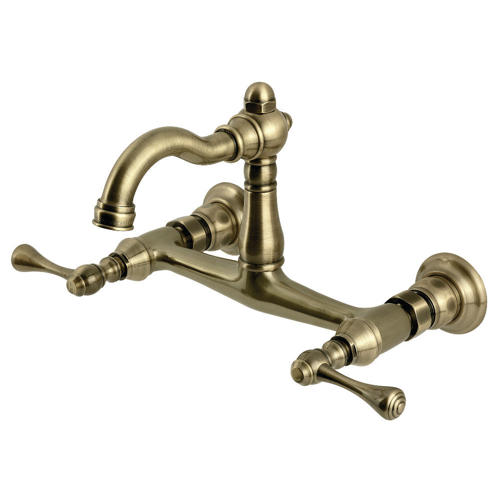 Vintage Wall Mount Kitchen Faucet in Antique Brass