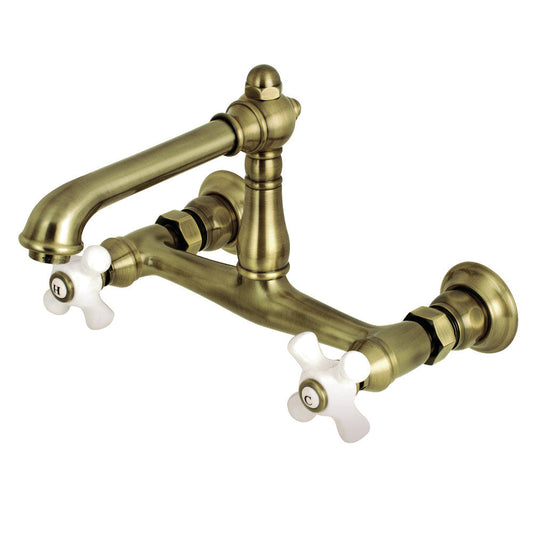 English Country Wall-Mount Bathroom Faucet in Antique Brass