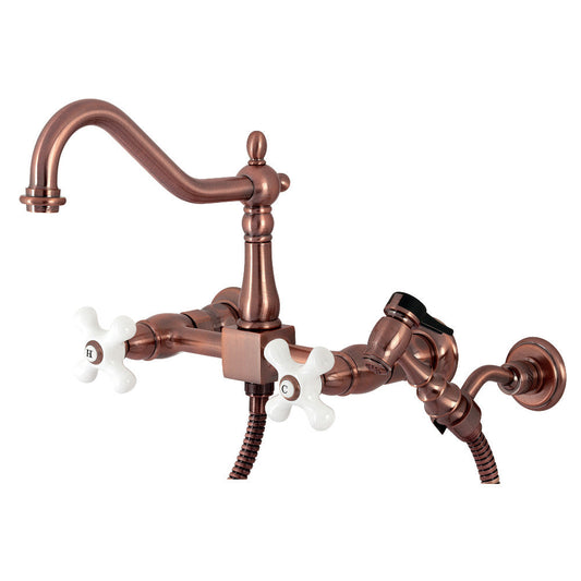 Heritage Wall Mount Kitchen Faucet in Antique Copper