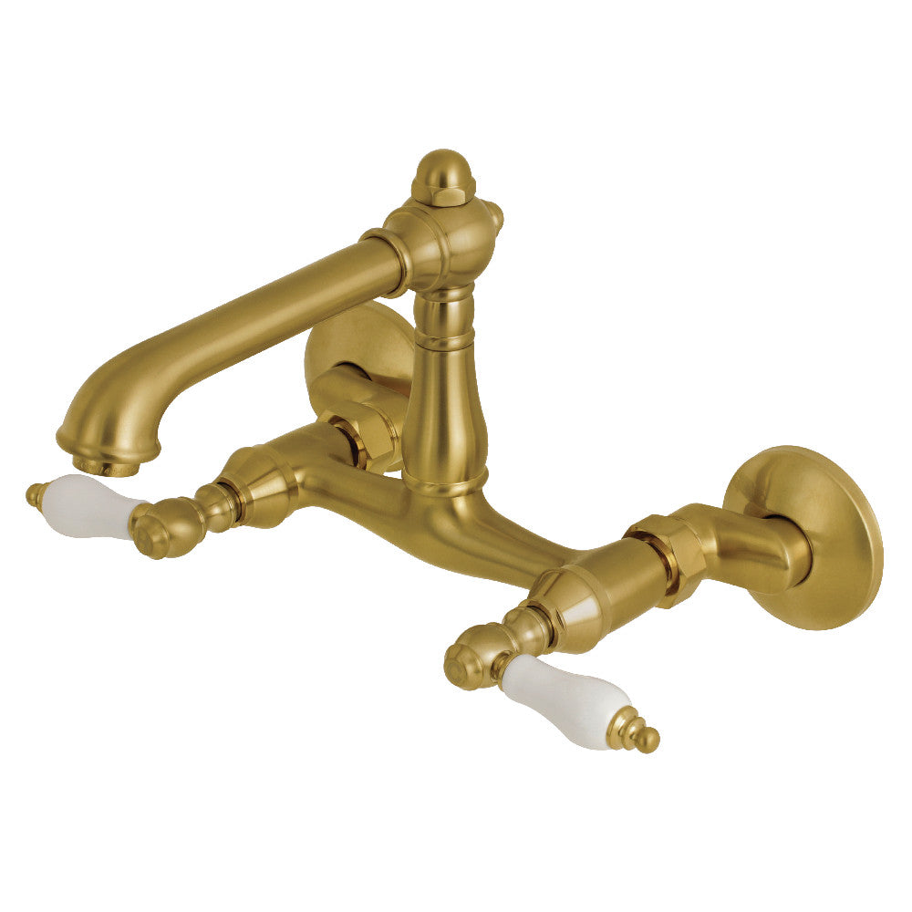 English Country Wall Mount Kitchen Faucet in Brushed Brass