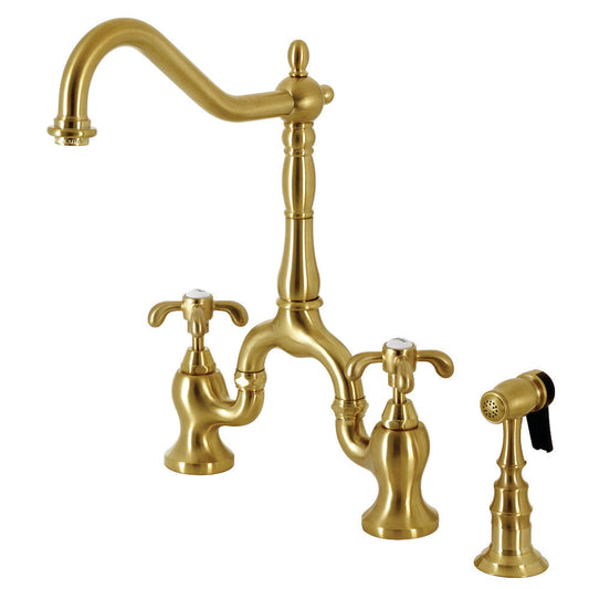 French Country Bridge Kitchen Faucet in Brushed Brass
