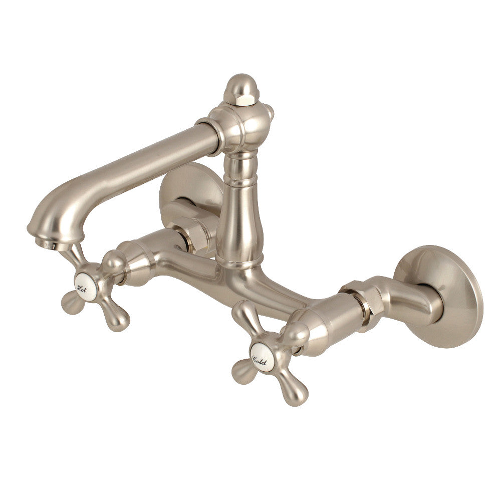 English Country Wall Mount Kitchen Faucet in Brushed Nickel