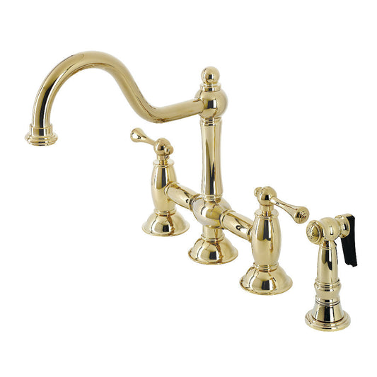 Restoration Bridge Kitchen Faucet in Polished Brass