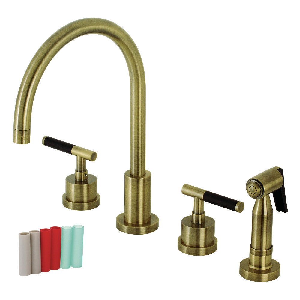 Kaiser Widespread Kitchen Faucet in Antique Brass