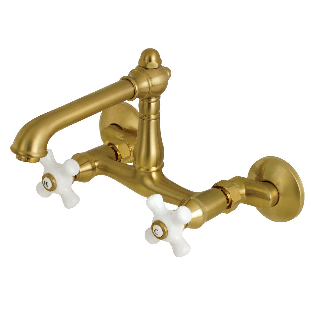 English Country Wall Mount Kitchen Faucet in Brushed Brass