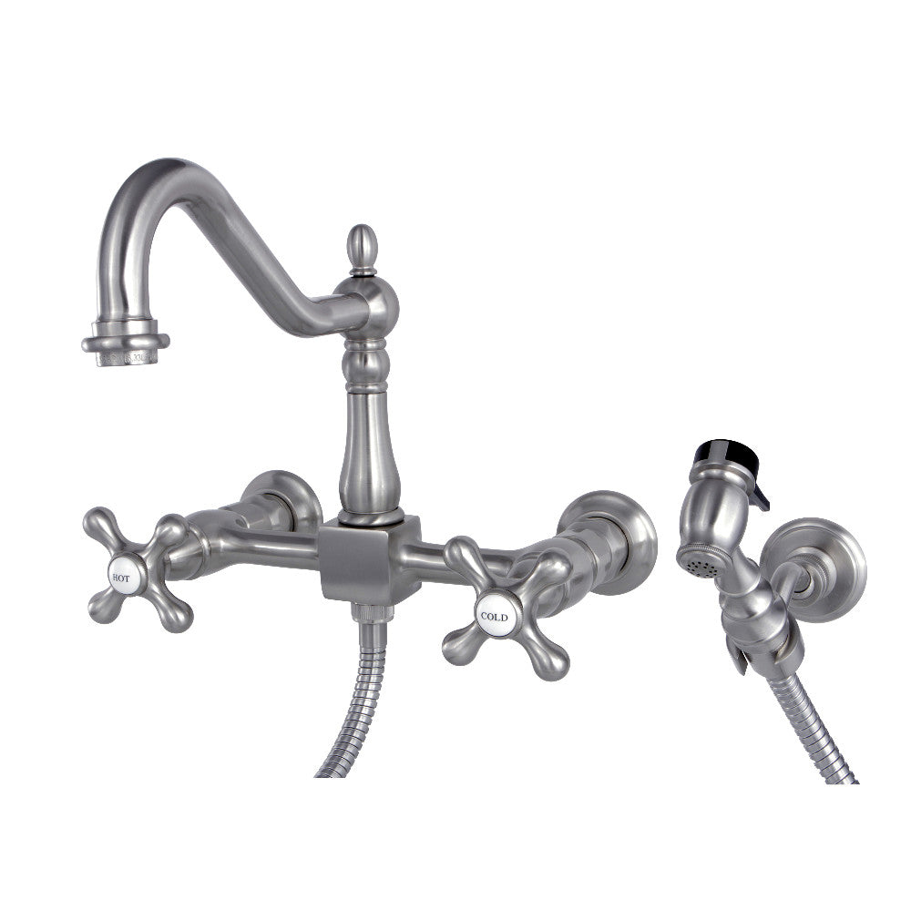 Heritage Wall Mount Kitchen Faucet in Brushed Nickel