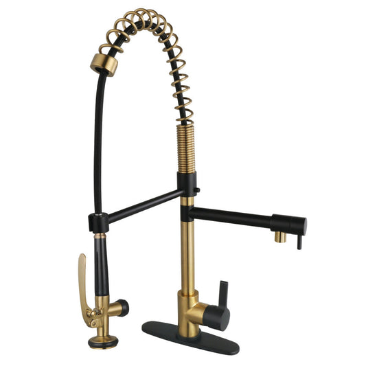 Continental Pre-Rinse Kitchen Faucet in Brushed Brass/Matte Black