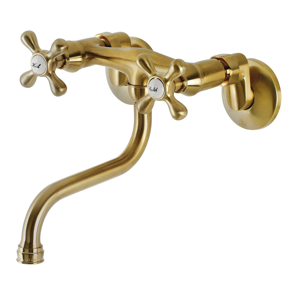 Kingston Wall-Mount Bathroom Faucet in Brushed Brass