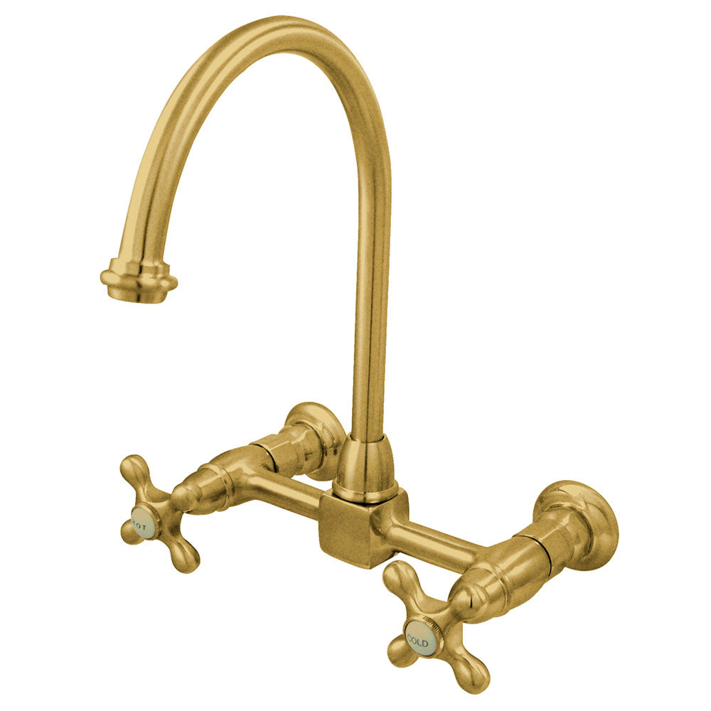 Restoration Wall Mount Kitchen Faucet in Polished Brass