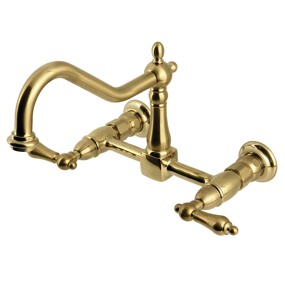 Heritage Wall Mount Kitchen Faucet in Brushed Brass