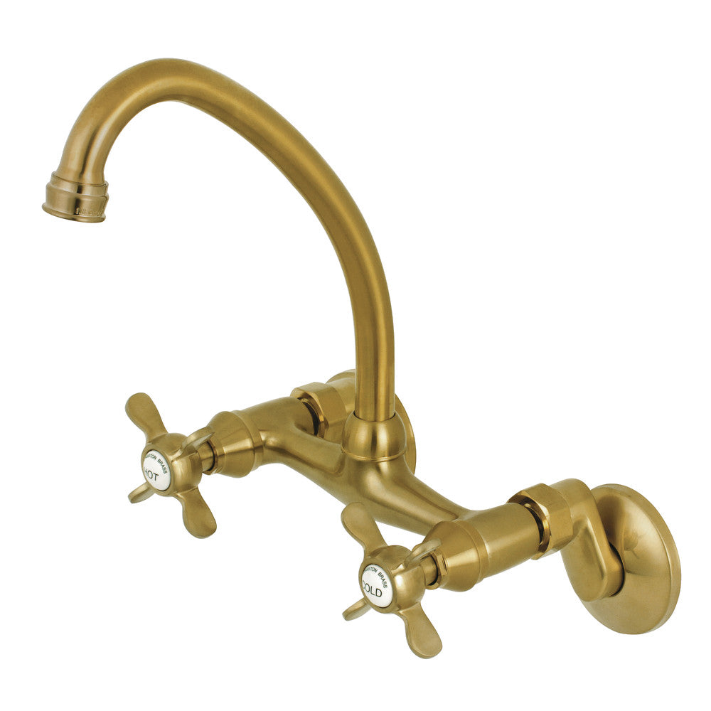 Essex Wall Mount Kitchen Faucet in Brushed Brass