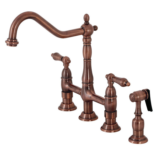 Heritage Bridge Kitchen Faucet in Antique Copper
