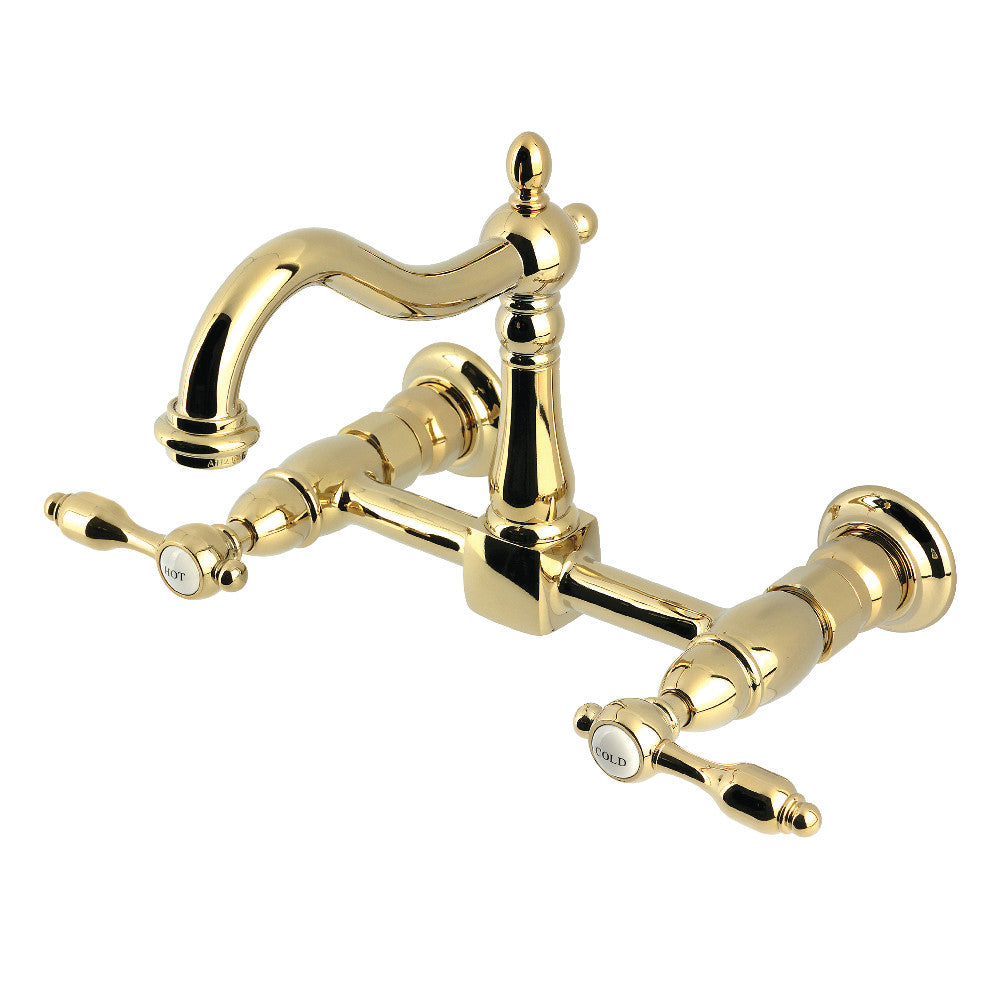 Tudor Wall Mount Kitchen Faucet in Polished Brass
