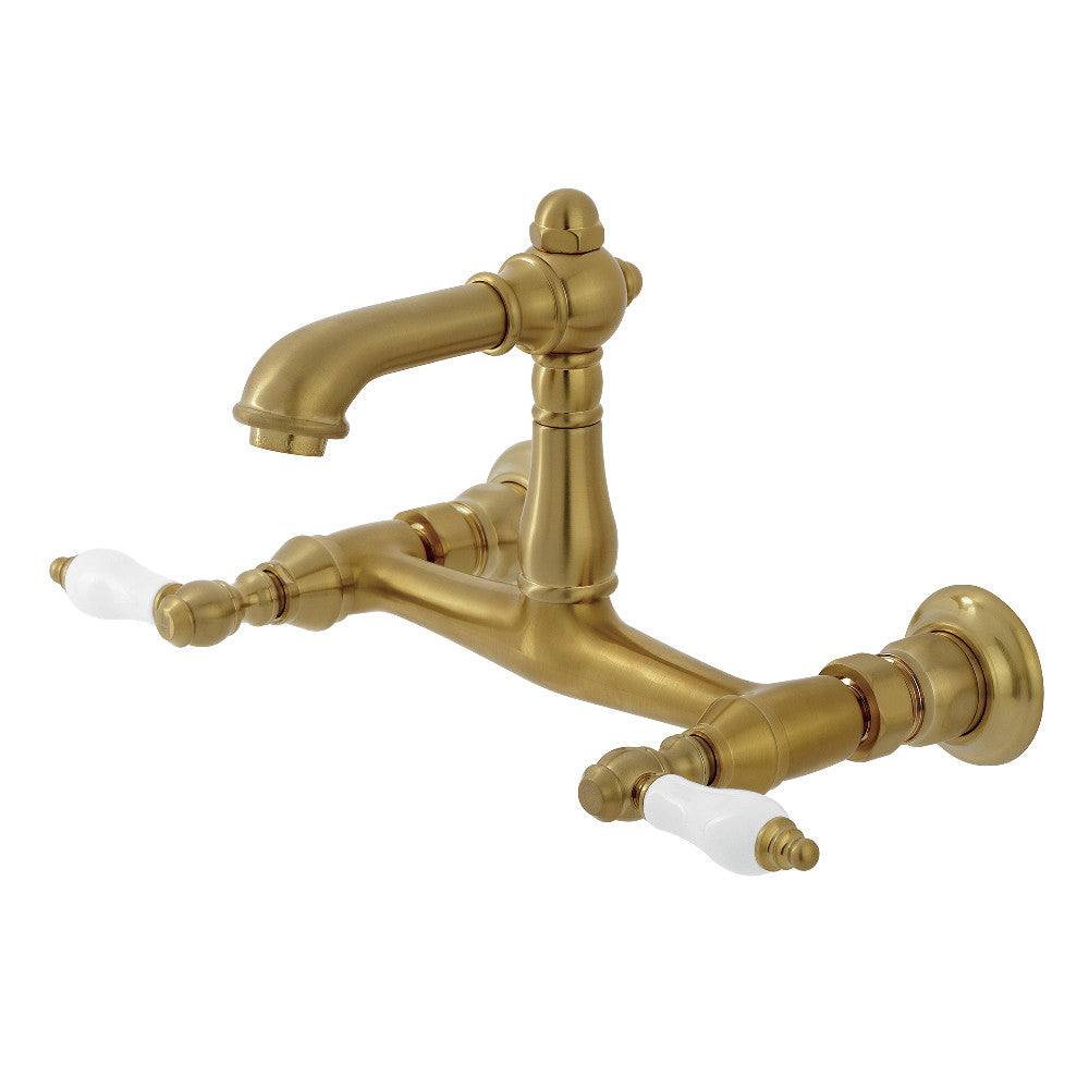 English Country Wall-Mount Bathroom Faucet in Brushed Brass