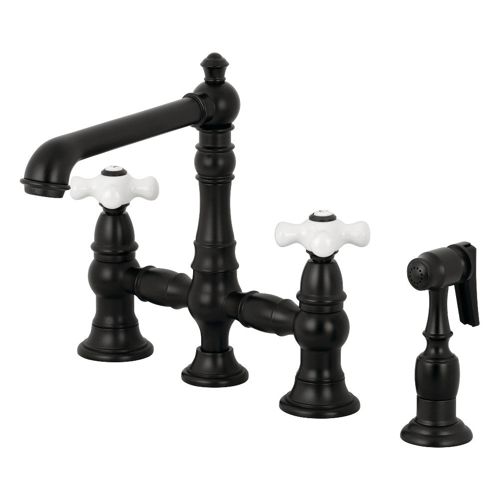 English Country Bridge Kitchen Faucet in Matte Black